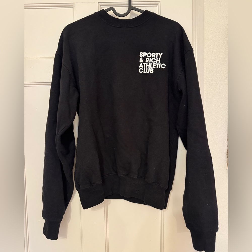 Women’s Sporty and Rich Black Cotton Crewneck